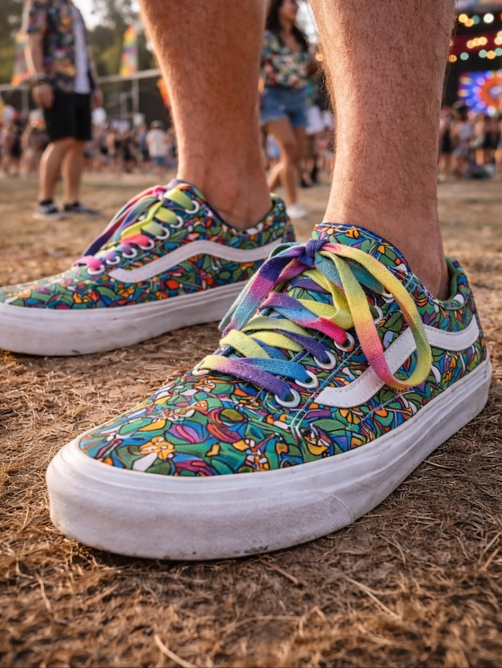 Vans Psychedelic Mushroom Old Skool Sneakers Rainbow Laces Men 10.5 Women 12